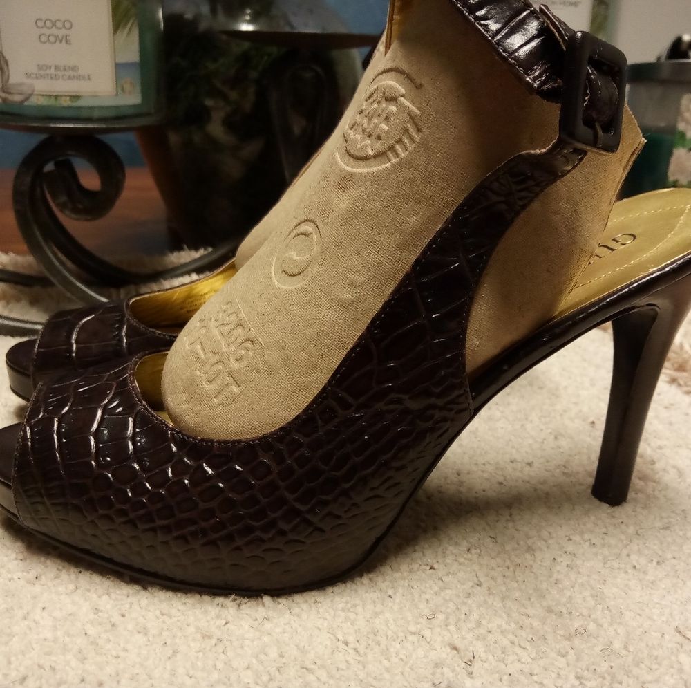 Brown Guess Leather Hi 👠sandals Sz 9.5